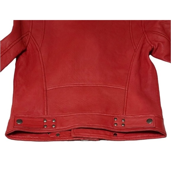 MAJE MOTORCYCLE JACKET NWT RED LEATHER Size-36 - Picture 5 of 11